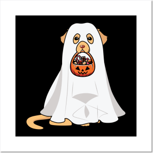 Golden Retriever Dog Ghost Halloween Pumpkin Posters and Art